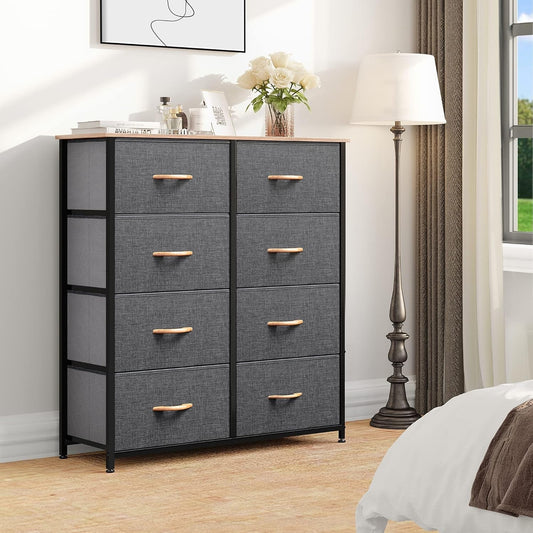 Dresser for Bedroom, Fabric Dresser with 8 Drawers, Tall Dresser, Double Dresser, Chest of Drawers for Closet, Living Room, Sturdy Steel Frame, Wooden Top, Easy Pull Handle ShipItFurniture