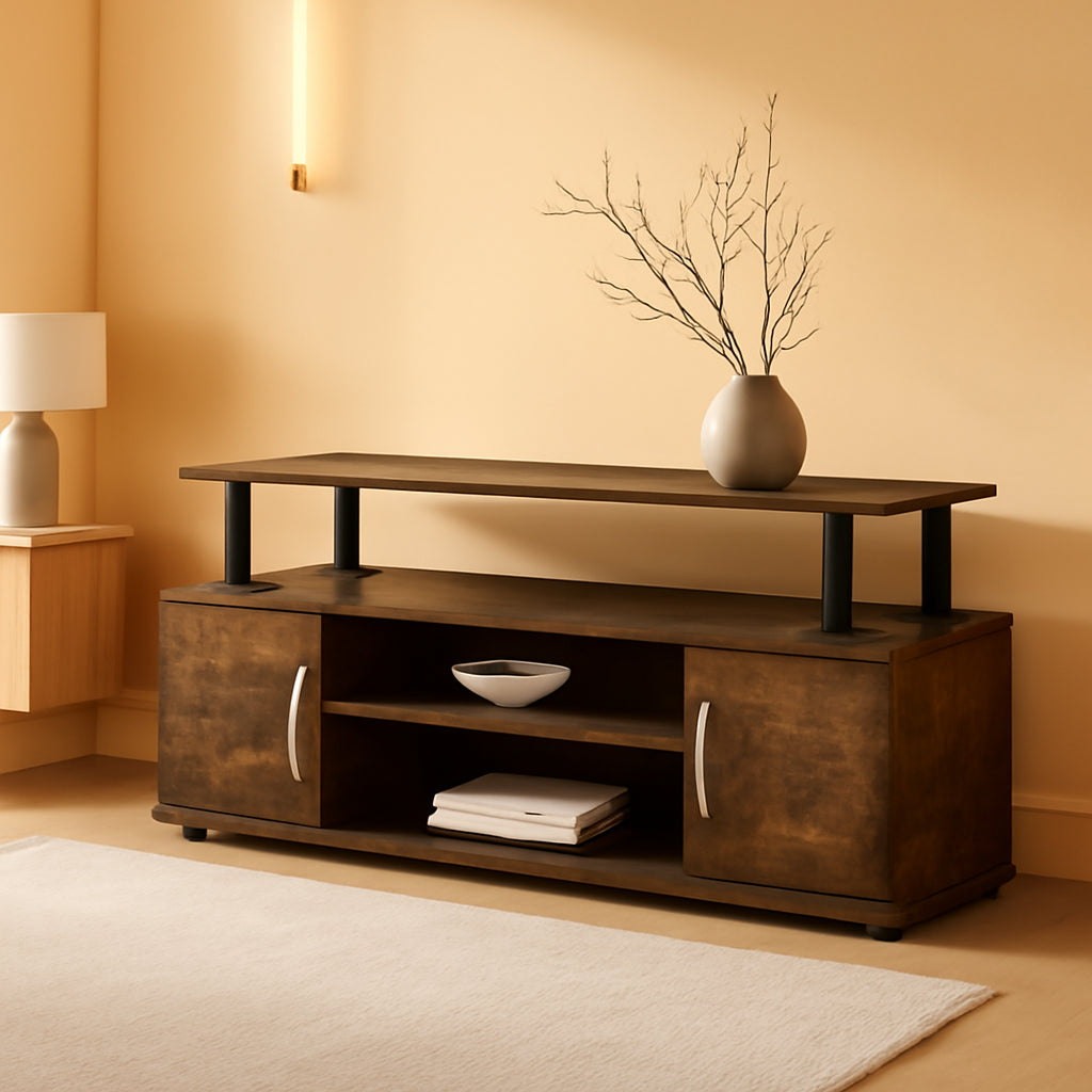 Jaya Amber Pine TV Stand for 55 Inch TV Open Shelves Black