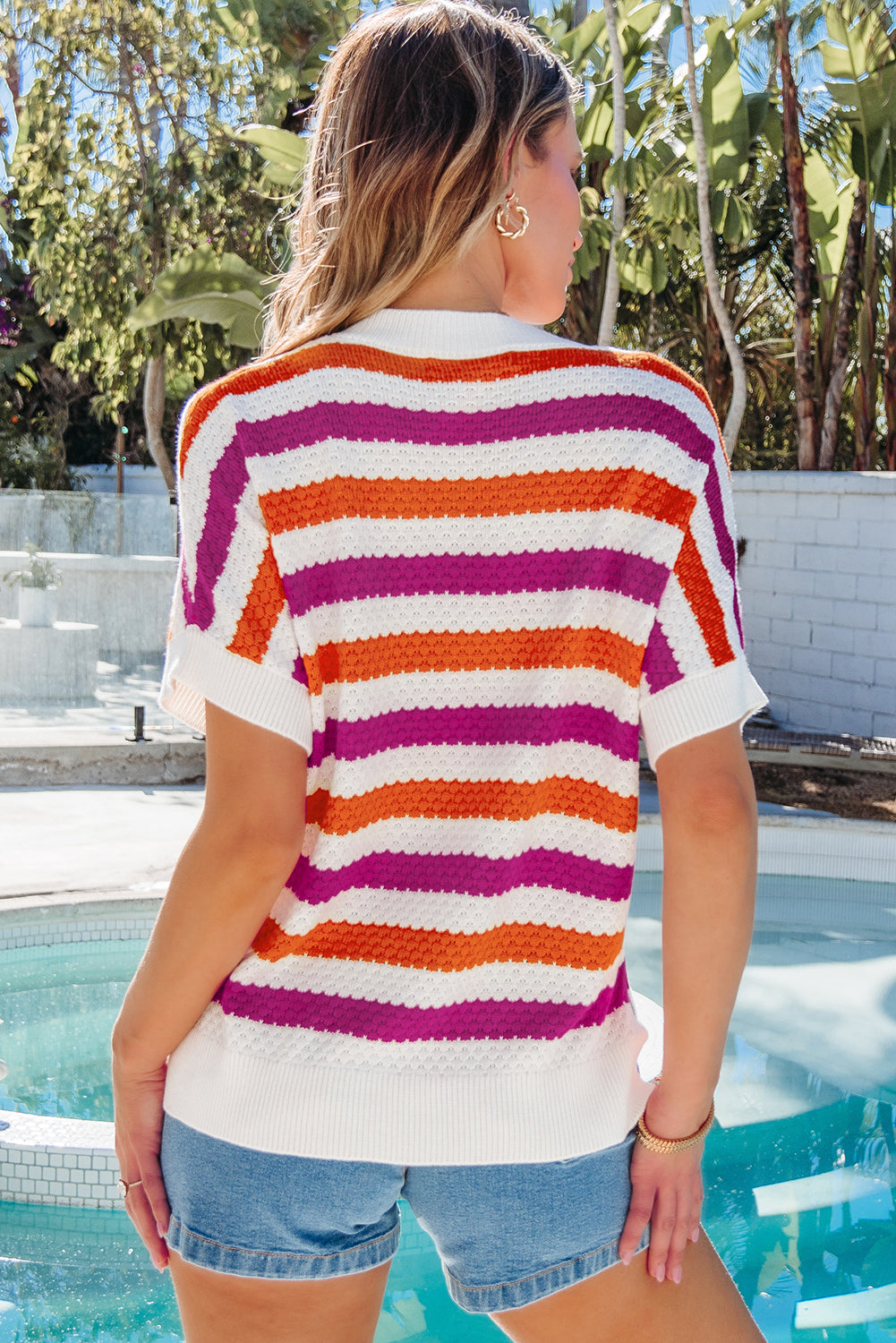 Georgia Stripe Short Sleeve Sweater Threaded Pear