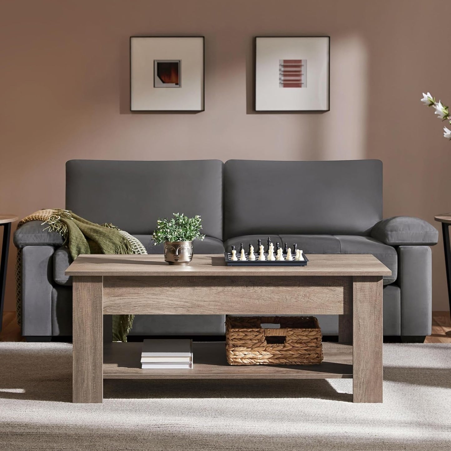 Lift Top Coffee Table With Hidden Compartment Grey ShipItFurniture