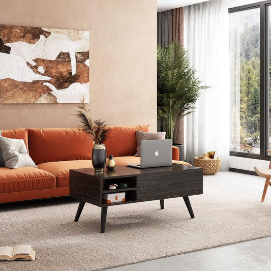 Wood Lift Top Coffee Table Hidden Compartment Charcoal ShipItFurniture