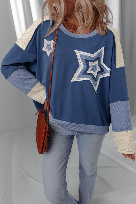 Natalie Knitted Star Patchwork Oversize Top Threaded Pear