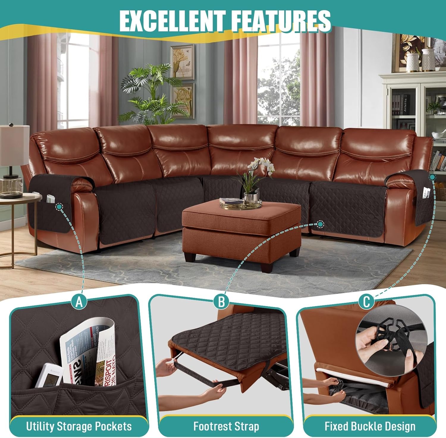 Extra Large Waterproof Recliner Sectional Cover Chocolate ShipItFurniture