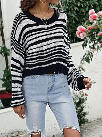 Drop Shoulder Striped Sweater