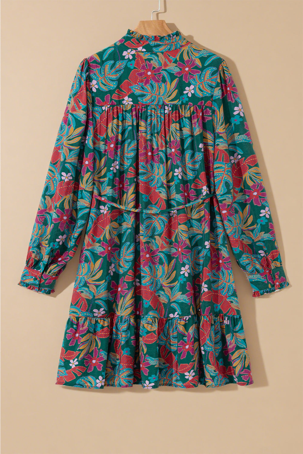 Maria Floral V Neck Puff Sleeve Dress Threaded Pear
