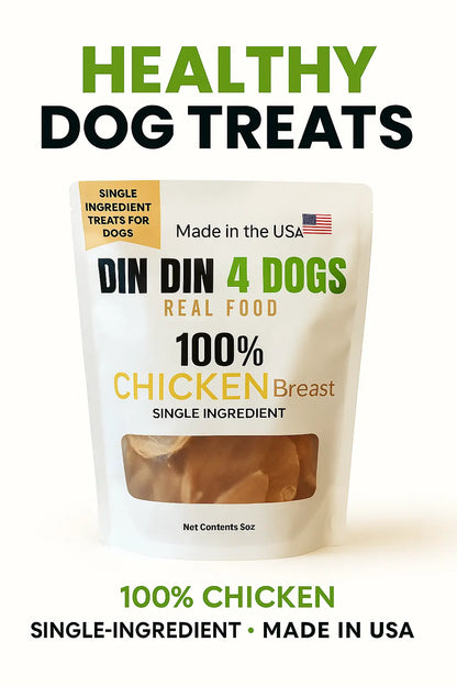 Chicken Treats Dog Treats, 5 Ounce Bag, Single Ingredient, High Protein Din Din 4 Dogs