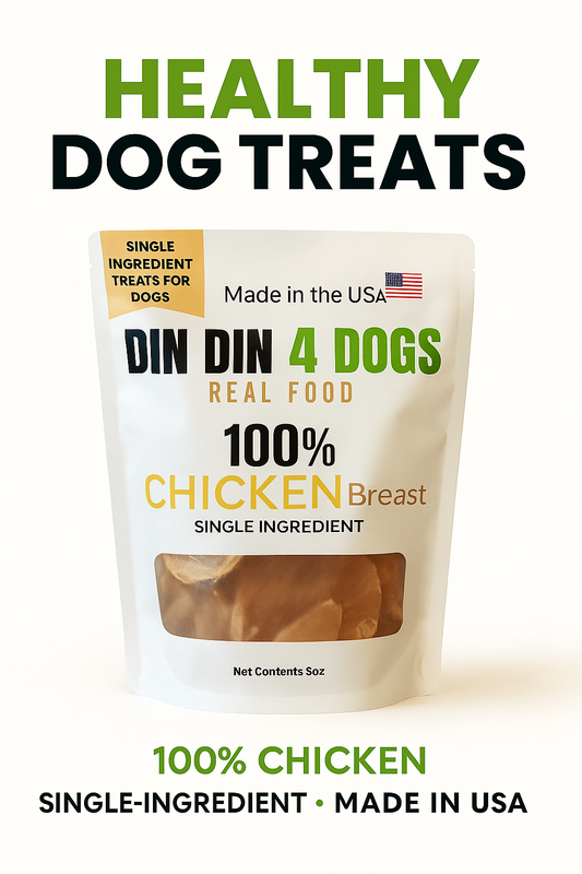 Chicken Treats Dog Treats, 5 Ounce Bag, Single Ingredient, High Protein Din Din 4 Dogs