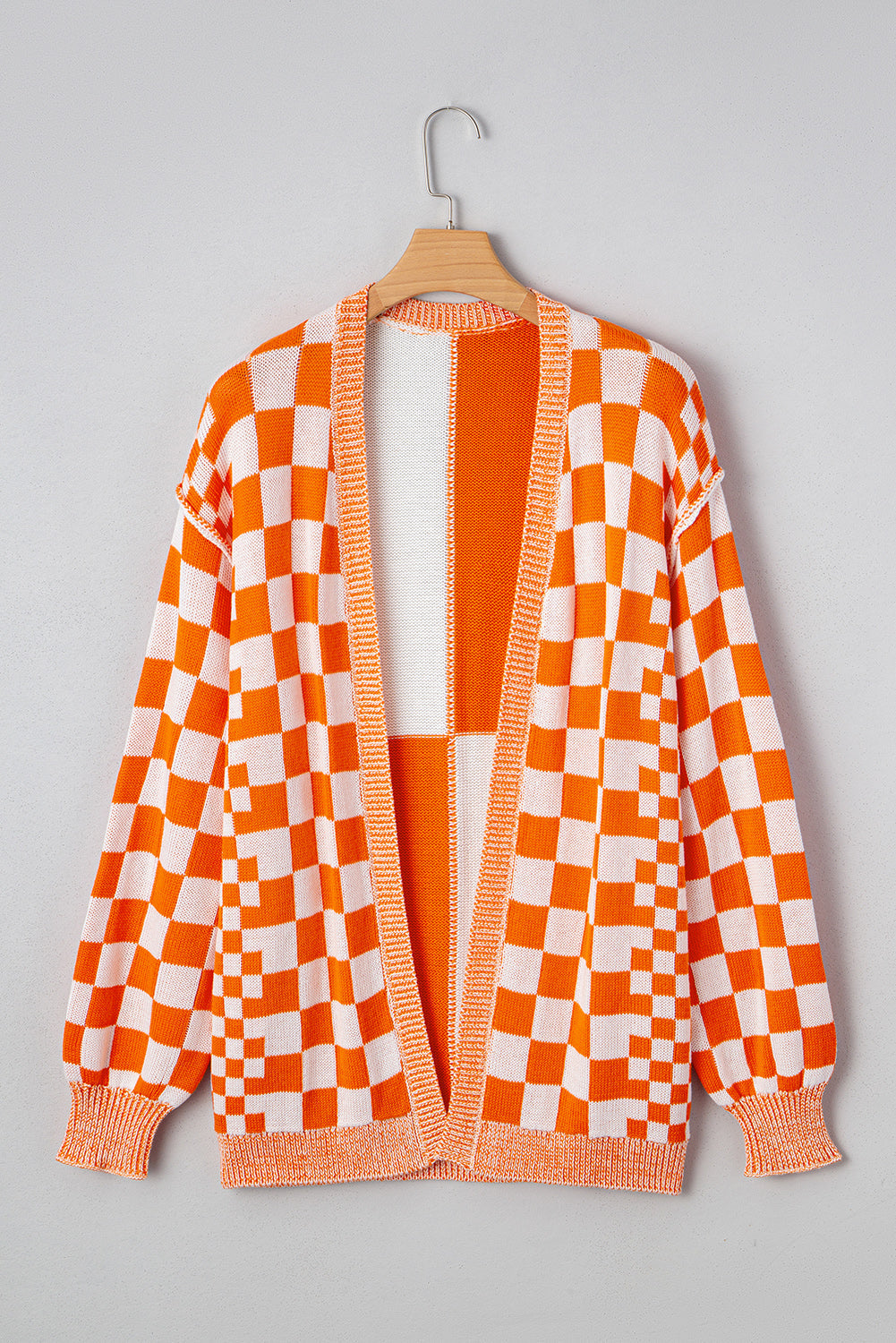 Wrenley Checkered Open Front Drop Shoulder Cardigan Threaded Pear