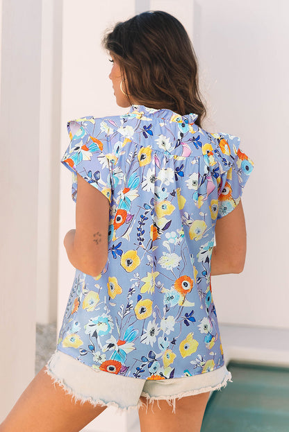 Aadhya Flutter Sleeve V Neck Floral Top