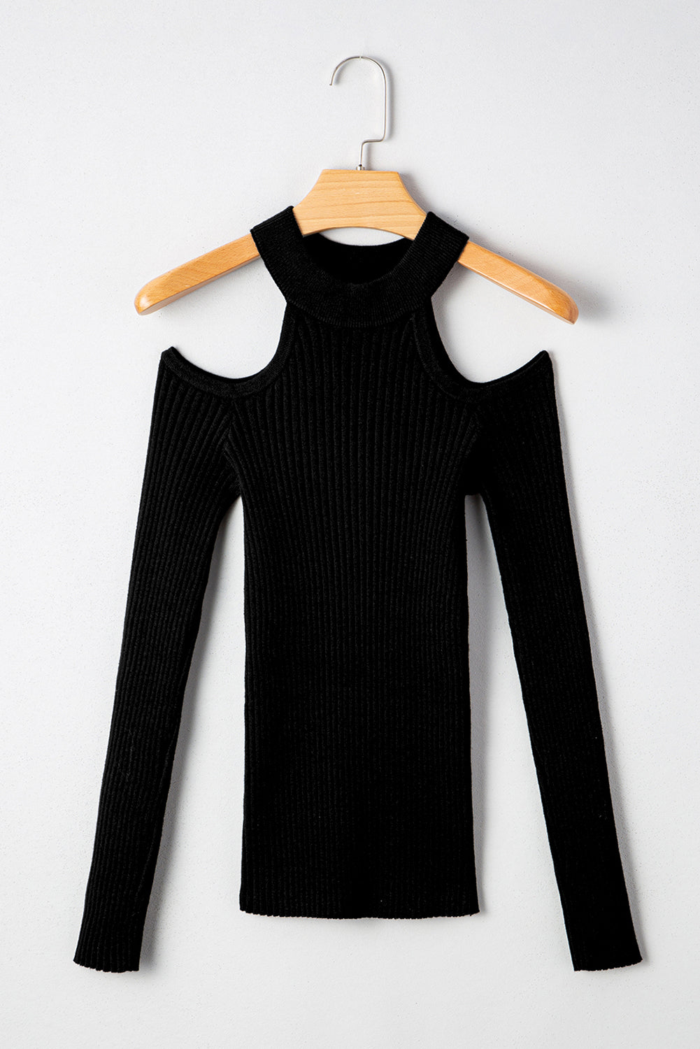 Bailey Ribbed Knit Cold Shoulder Sweater Threaded Pear