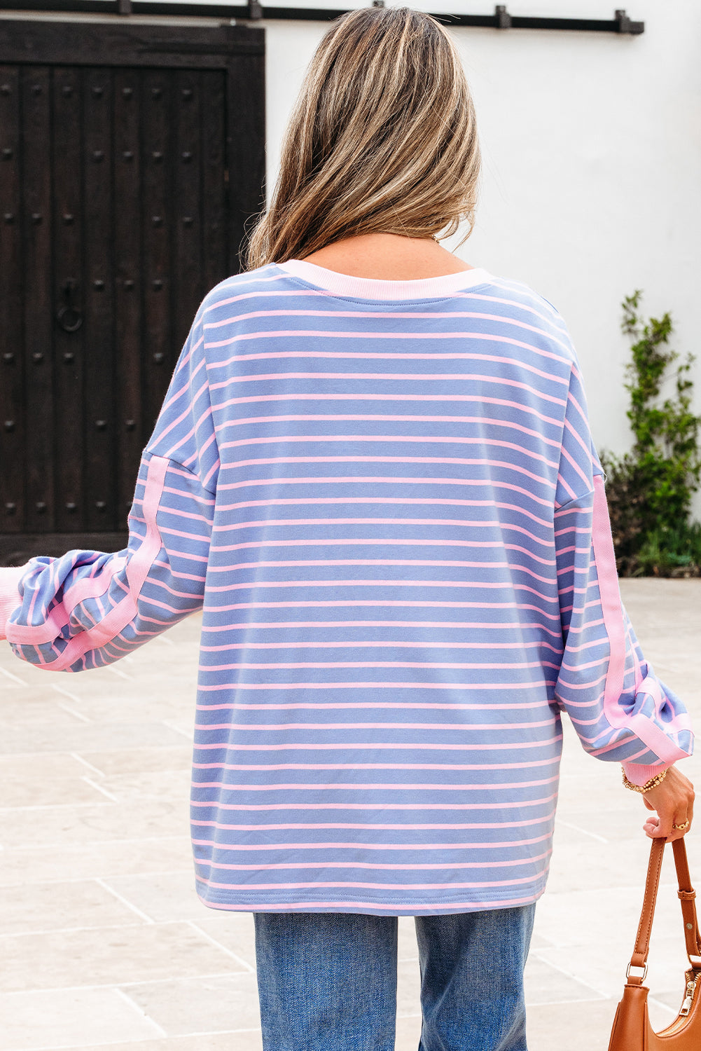 Eliza Stripe Oversize Casual Top Threaded Pear