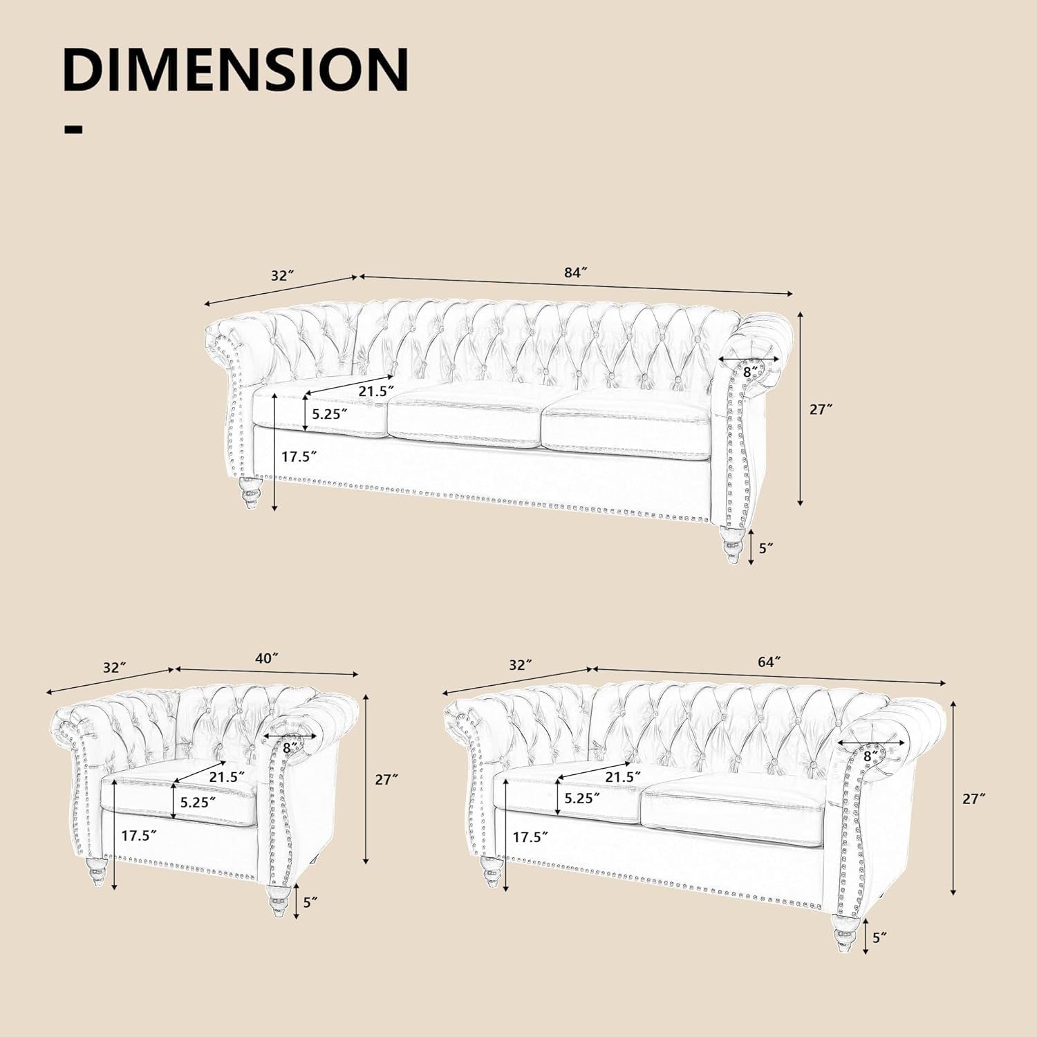Beige Velvet Sectional Sofa Set With Button Tufting ShipItFurniture