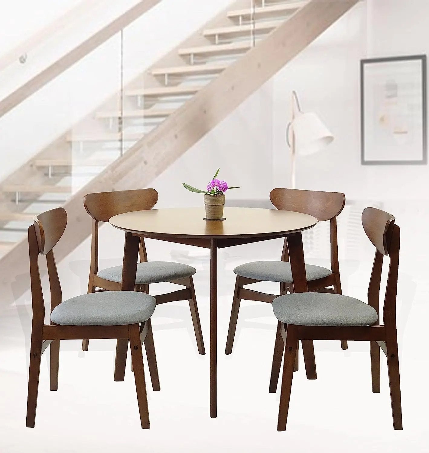 Solid Wood round Table and Side Chairs Set-0