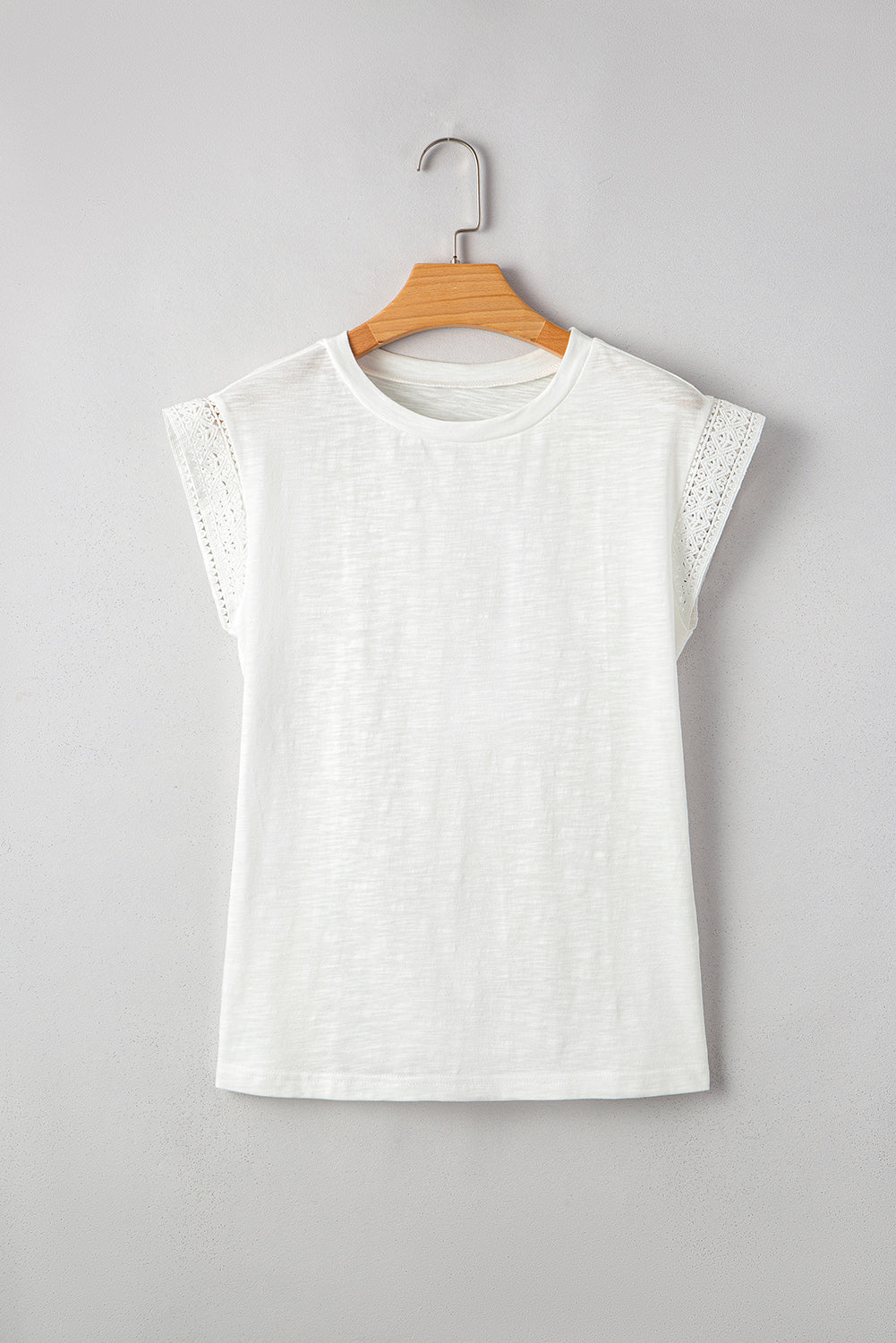 Ivy Lace Patchwork Cap Sleeve Round Neck Top Threaded Pear