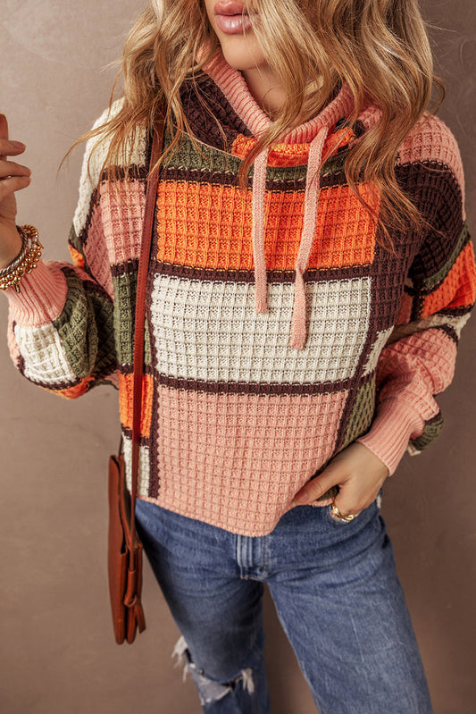 Zoey Waffle Knit Drawstring Mock Neck Sweater Threaded Pear