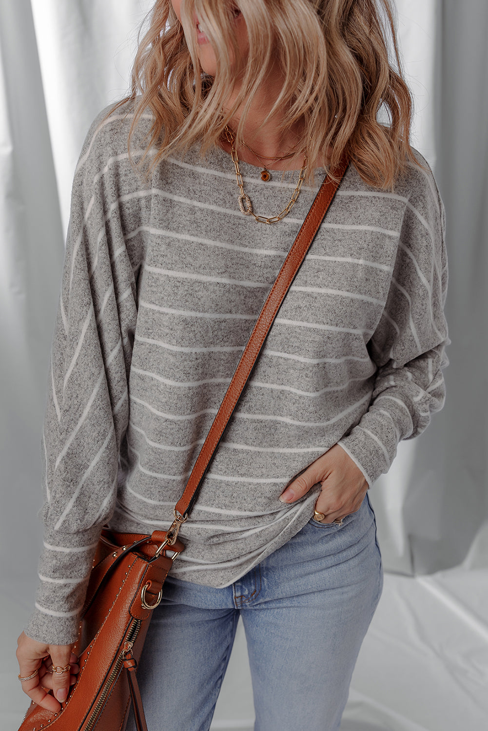 Bella Stripe Dolman Sleeve Top Threaded Pear