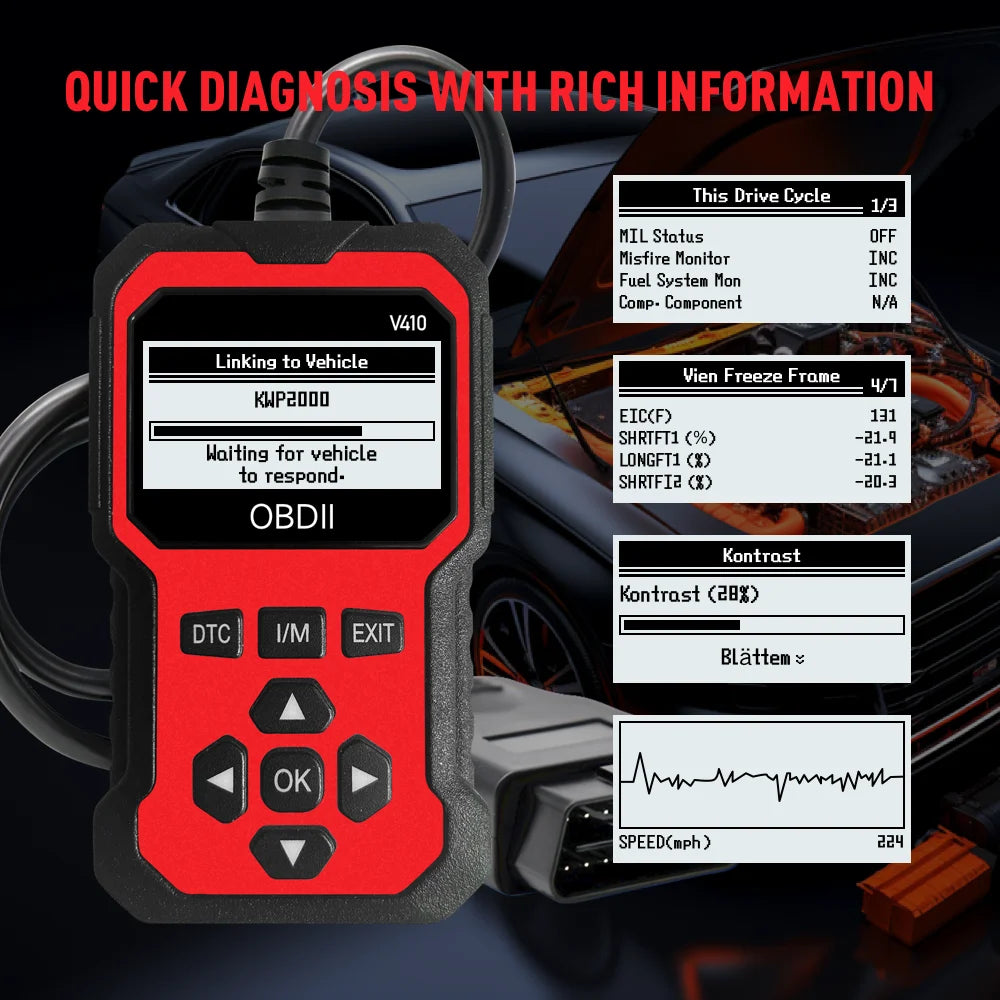 Car OBDII Scanner Diagnostic Tool Code Reader Engine Fault Code