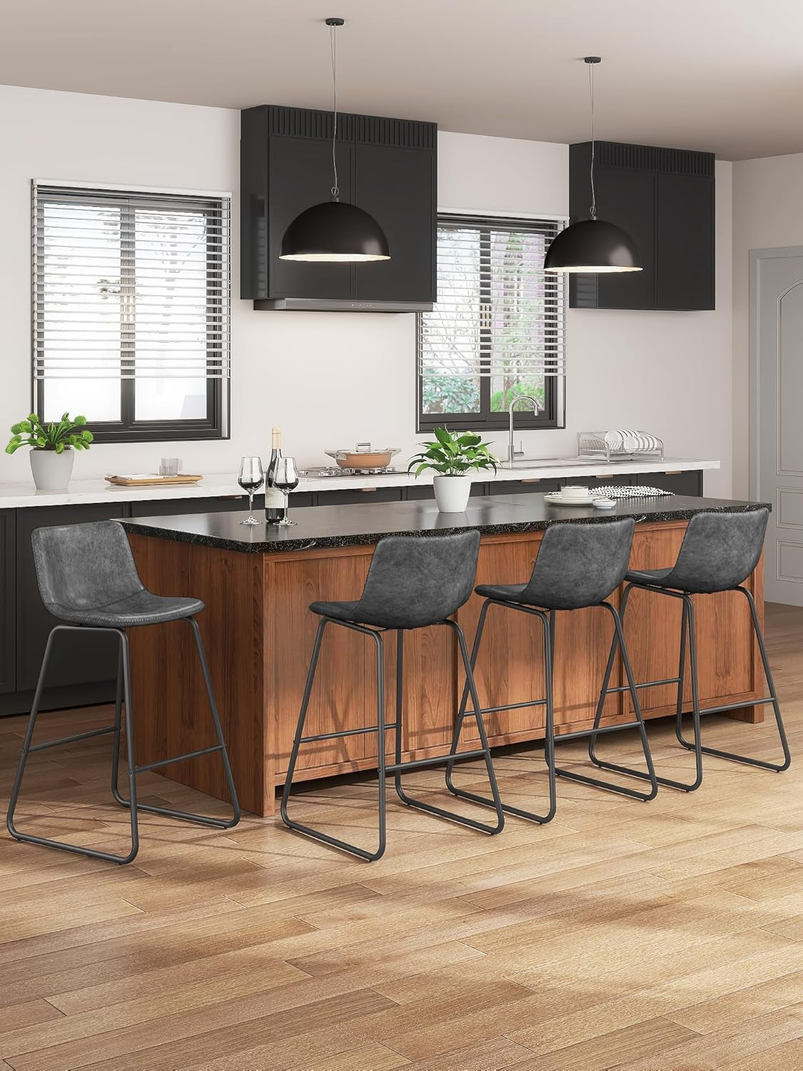 Gray Faux Leather Bar Stools Set Of 3 26 Inch Counter ShipItFurniture