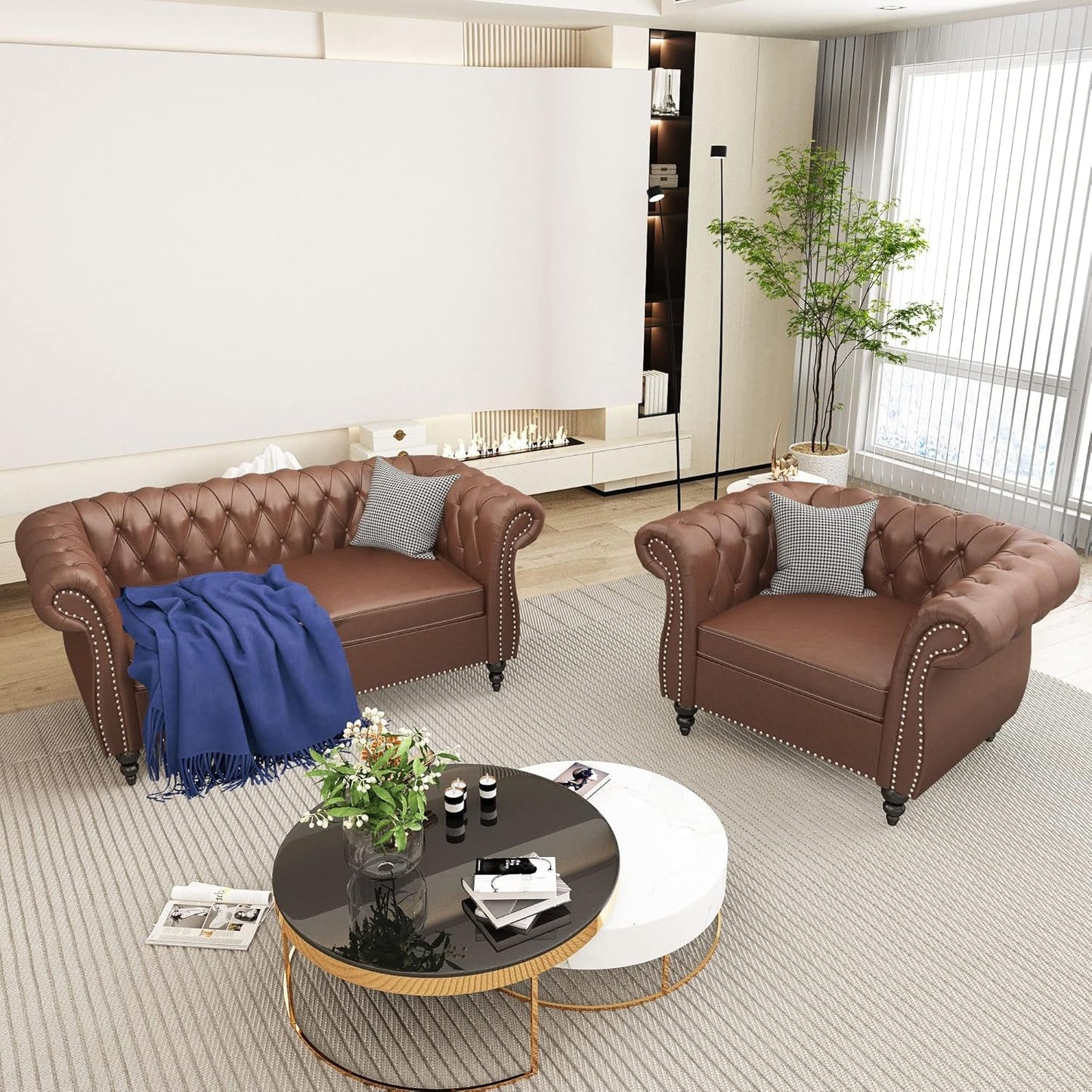 PU Brown Leather Modular Sectional Sofa Tufted Cushions ShipItFurniture