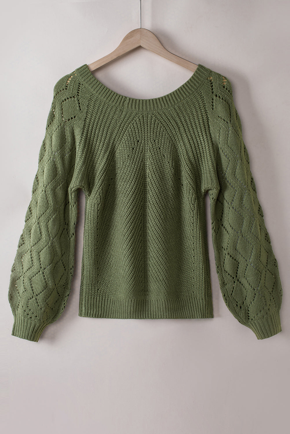Lia Hollow-out Puffy Sleeve Knit Sweater Threaded Pear