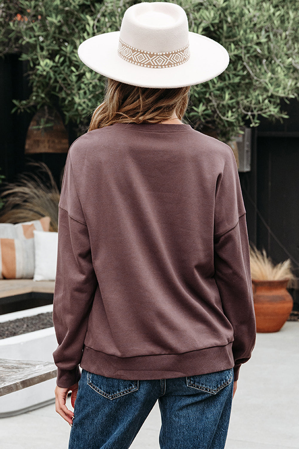Callie Terry Bow Pattern Drop Shoulder Sweatshirt Threaded Pear