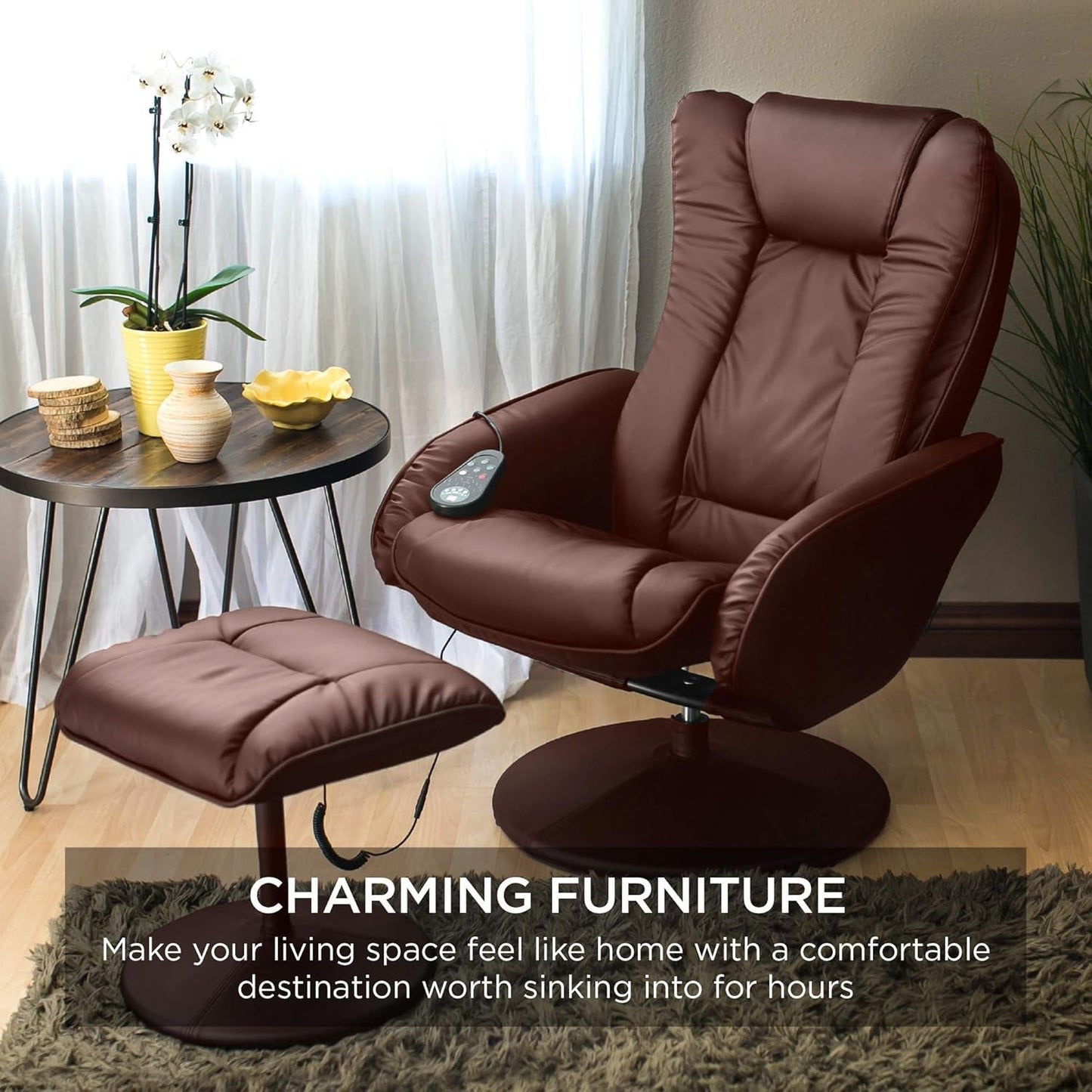 Electric Massage Recliner With Ottoman Footrest Brown ShipItFurniture