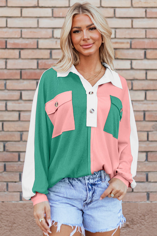 Kehlani Ribbed Collared Oversized Sweatshirt Threaded Pear