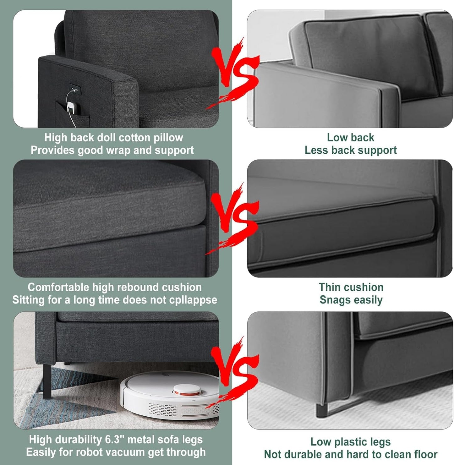 3 Piece Living Room Furniture Set With 3 Seat Couch Loveseat And USB Ports Dark Grey ShipItFurniture