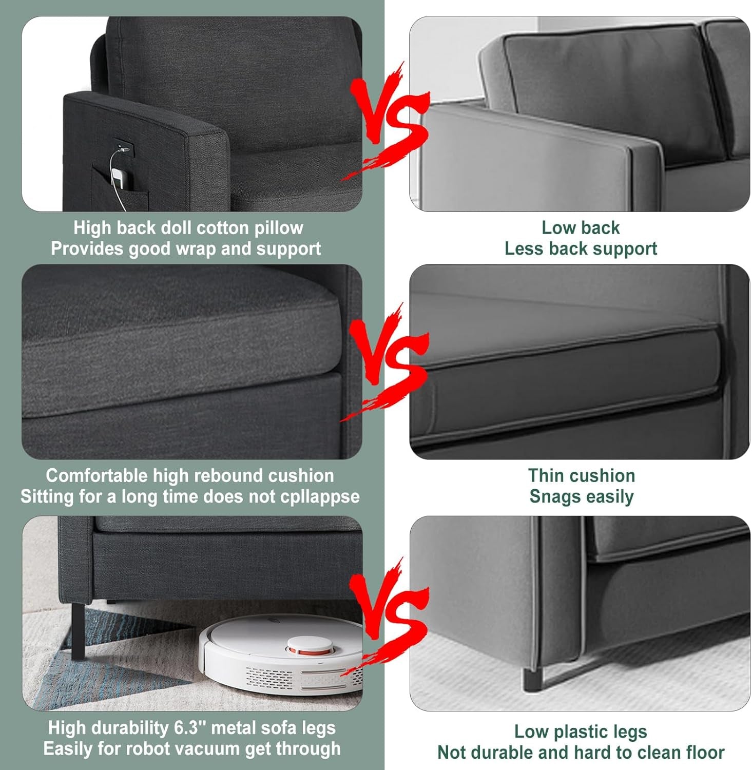 3 Piece Living Room Furniture Set With 3 Seat Couch Loveseat And USB Ports Dark Grey ShipItFurniture