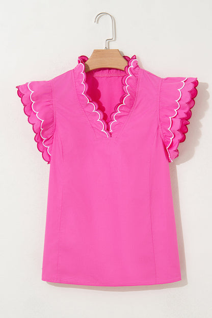 Jazmine Scallop Short Sleeve V Neck Blouse