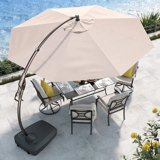 11FT Cantilever Umbrella with Base Outdoor Large round Aluminum Offset Umbrella for Patio Garden Backyard (Champagne, 11 FT)-0