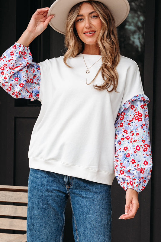 Isabel Floral Ruffled Balloon Sleeve Loose Blouse Threaded Pear