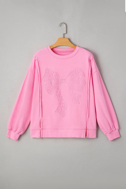 Brianna Lace Bow Embroidered Exposed Seam Sweatshirt