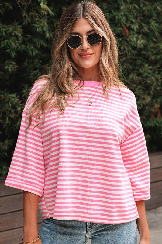 Riley Stripe Bowknot Cutout Back Loose Top Threaded Pear