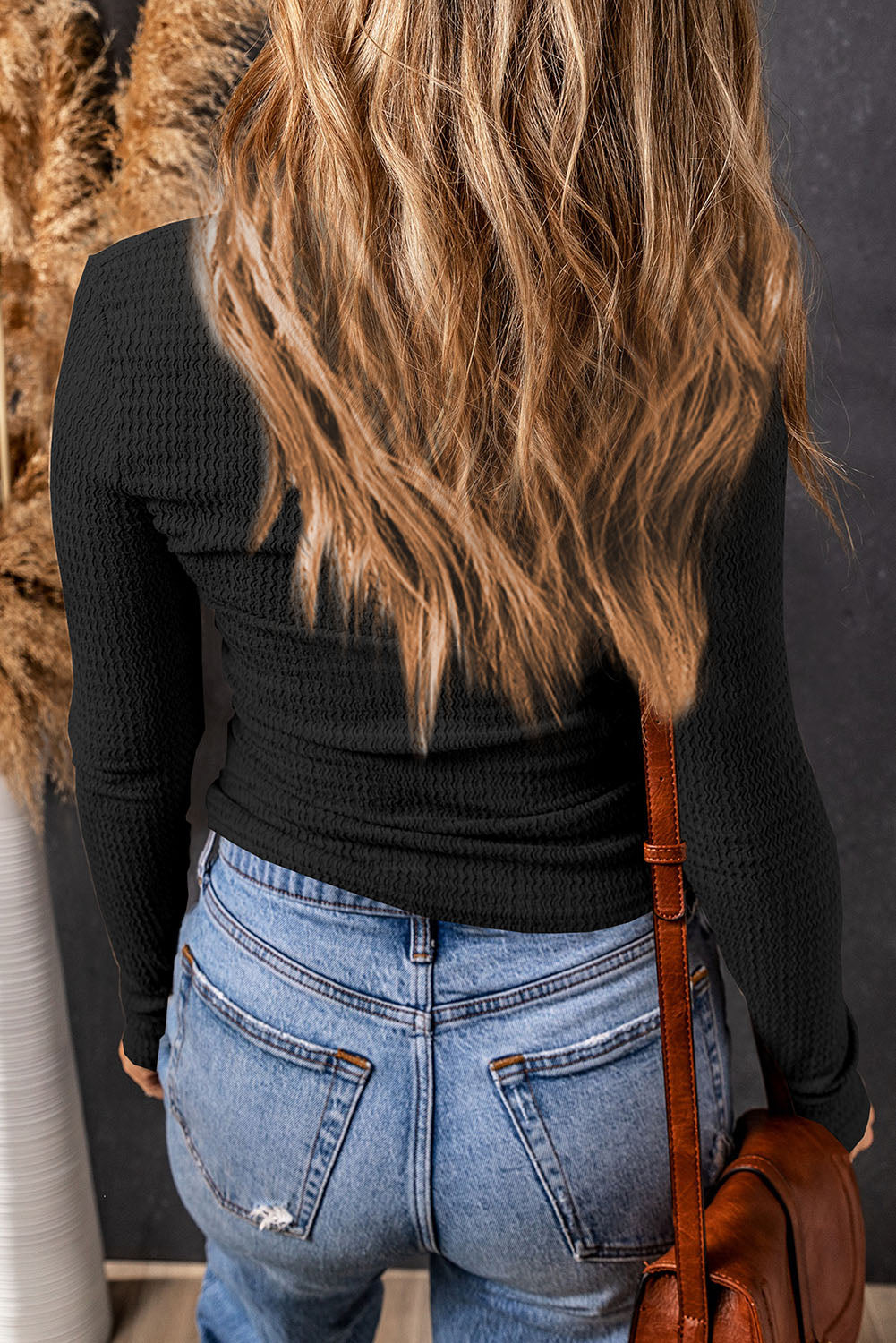 Alice Textured Twist Front V Neck Long Sleeve Top Threaded Pear