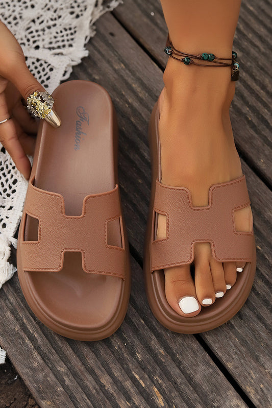 Henley Cutout Design Open Toe Platform Slippers Threaded Pear