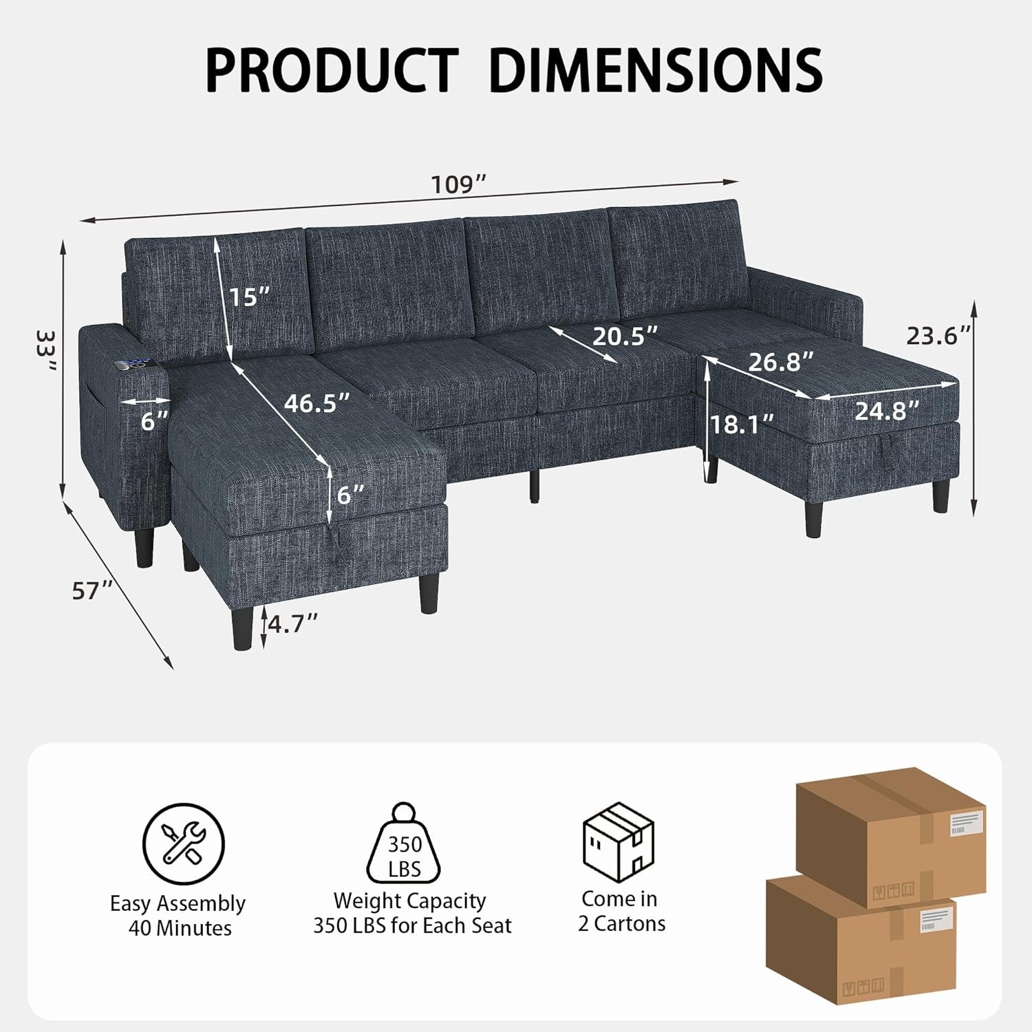 Blue Sectional Sofa With Reversible Chaise And Ottoman ShipItFurniture