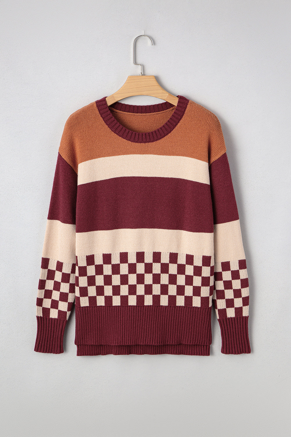 Noelle Checkered Knitted Sweater Threaded Pear