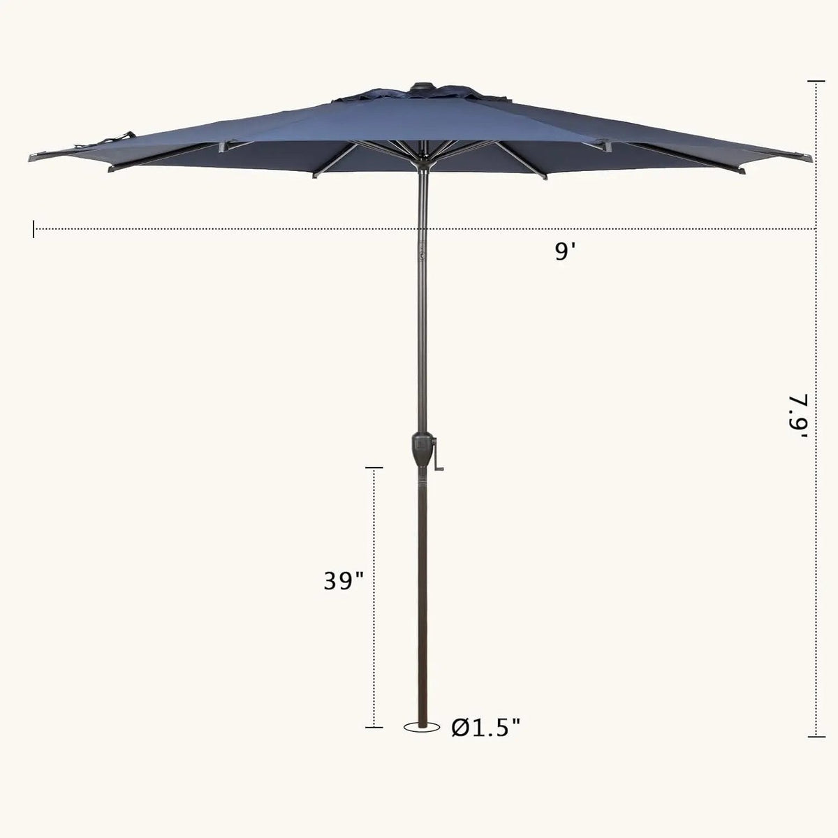 9FT Lyon Outdoor Patio Umbrella Outdoor Table Umbrella with Push Button Tilt and Crank Market Umbrella 8 Sturdy Ribs UV Protection Waterproof for Garden Deck Backyard Pool Dark Blue - Get it from Bo