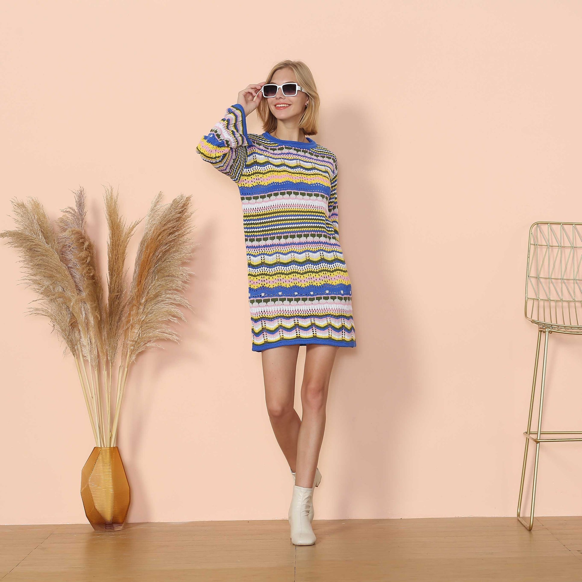 Vibrant Holiday Knit Sweater Dress Anna-Kaci Wholesale