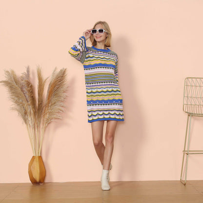 Vibrant Holiday Knit Sweater Dress Anna-Kaci Wholesale