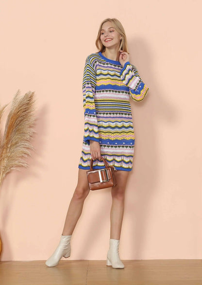 Vibrant Holiday Knit Sweater Dress Anna-Kaci Wholesale