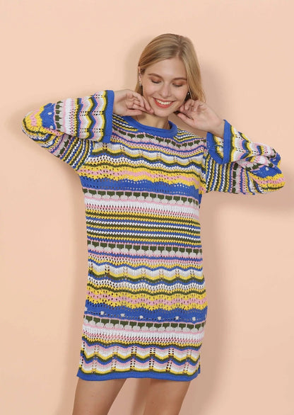 Vibrant Holiday Knit Sweater Dress Anna-Kaci Wholesale