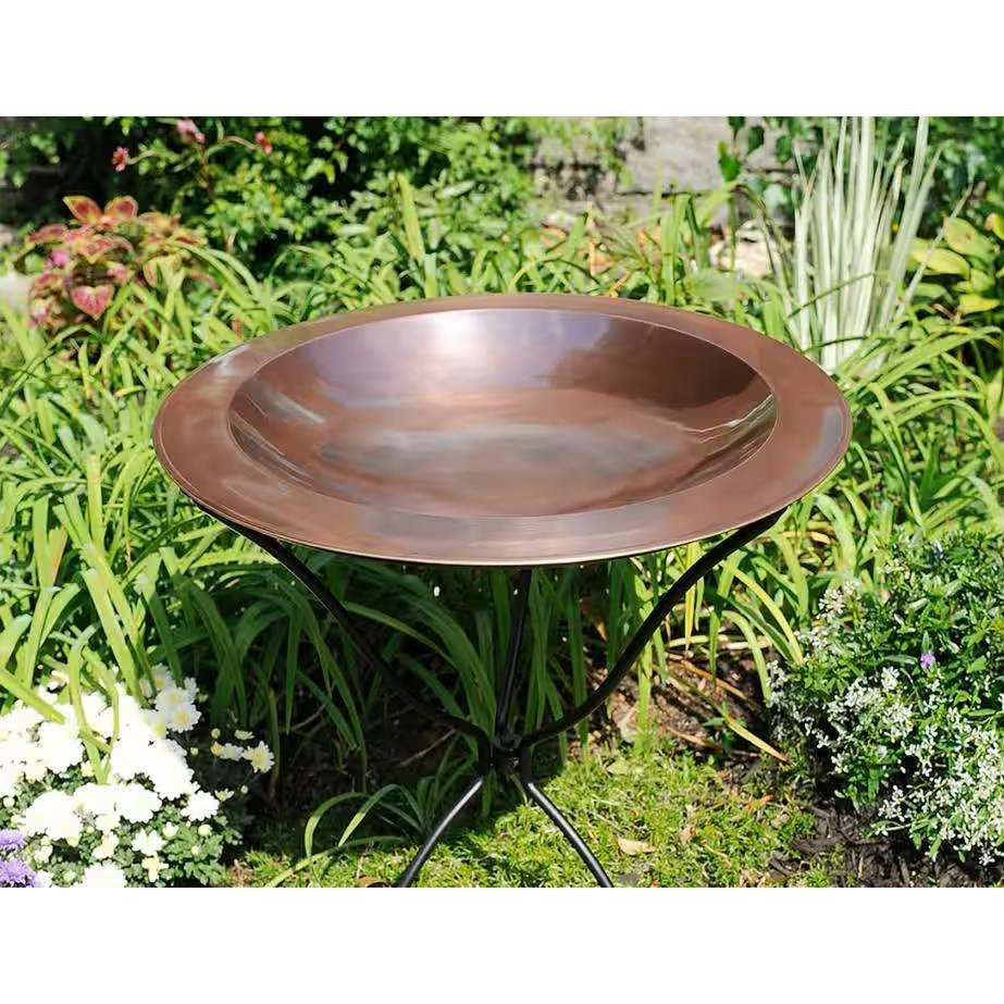 24-inch Diameter Round Copper Plated Brass Large Bird Bath Rimmed Bowl Birdbath FastFurnishings