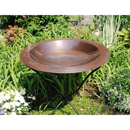 24-inch Diameter Round Copper Plated Brass Large Bird Bath Rimmed Bowl Birdbath FastFurnishings