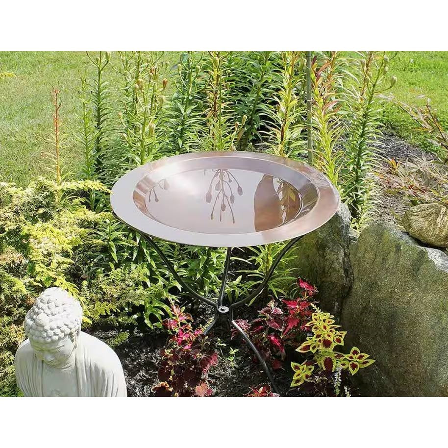 24-inch Diameter Round Copper Plated Brass Large Bird Bath Rimmed Bowl Birdbath FastFurnishings