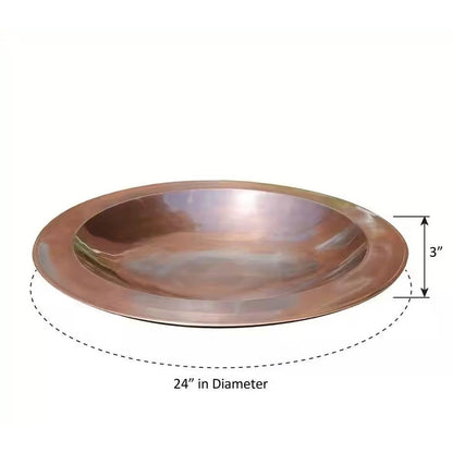 24-inch Diameter Round Copper Plated Brass Large Bird Bath Rimmed Bowl Birdbath FastFurnishings