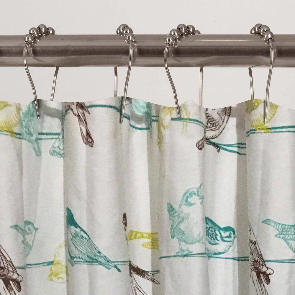 72-inch 100-Percent Cotton Fabric Shower Curtain with Teal Beige Black Birds FastFurnishings