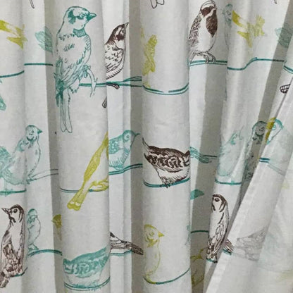 72-inch 100-Percent Cotton Fabric Shower Curtain with Teal Beige Black Birds FastFurnishings