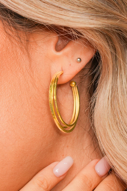 Gold Minimalist Triple Hoop Earrings